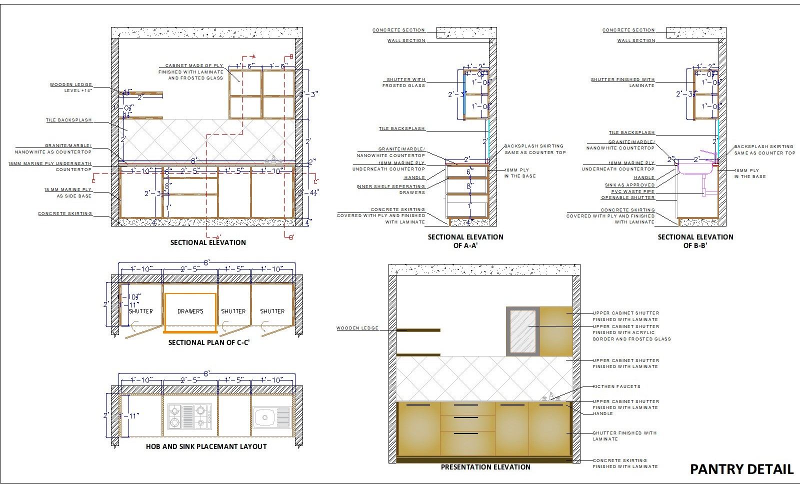 Pantry Counter Design in AutoCAD with Complete Details